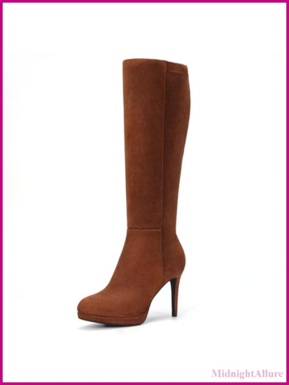Knee High Boots Stiletto Platform Heel Pointed Toe Side Zipper